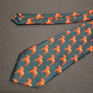Alg Bolaget Dala Horse Print Deep Green Red Orange Neck Tie Hand Tailored Sweden